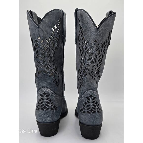 Laredo Western Leather Boots Sanded Blue Snip Toe Cutout Cowgirl Women's 10M - Picture 6 of 9